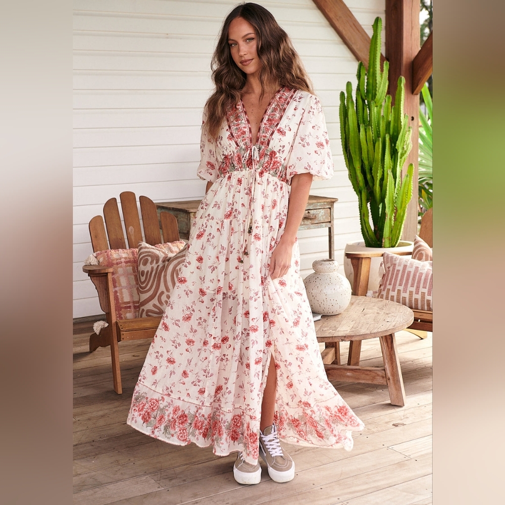 Free People Lysette Maxi Lined Cotton Floral Boho Dress NWOT